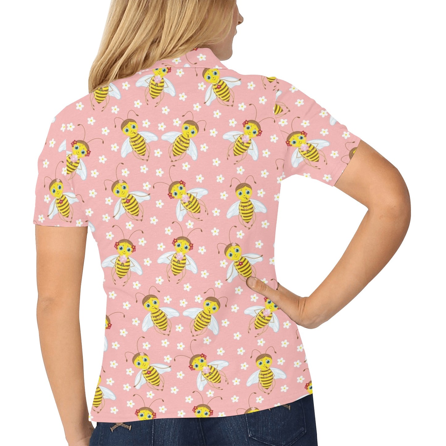 Bee Pattern Print Design BEE07 Women's Polo Shirt