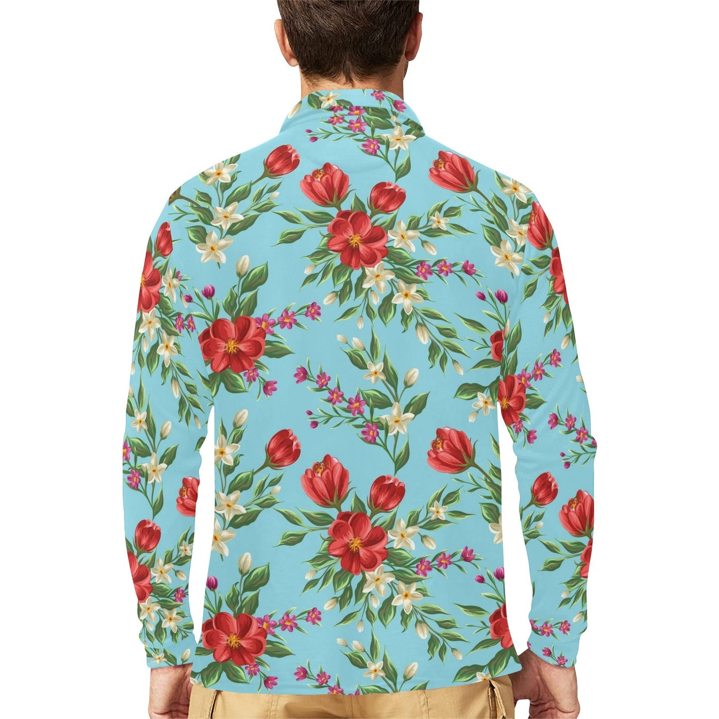 Summer Floral Pattern Print Design SF011 Long Sleeve Polo Shirt For Men's