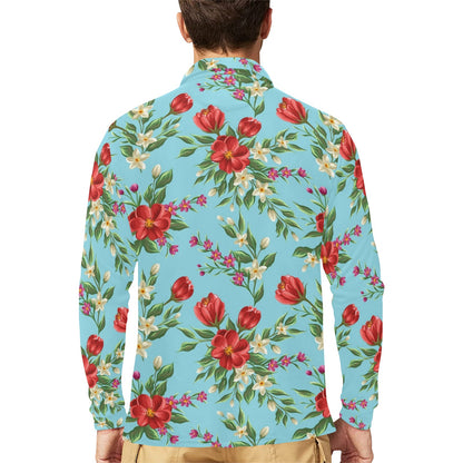 Summer Floral Pattern Print Design SF011 Long Sleeve Polo Shirt For Men's