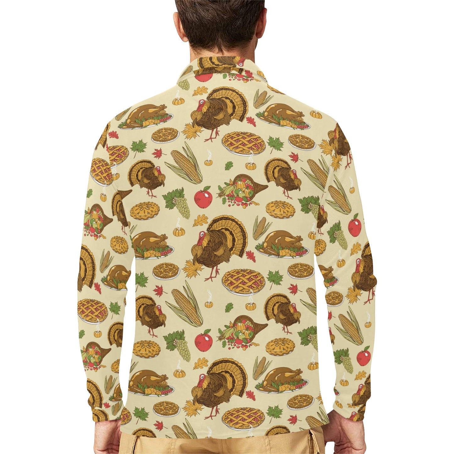 Turkey Pattern Print Design 02 Long Sleeve Polo Shirt For Men's