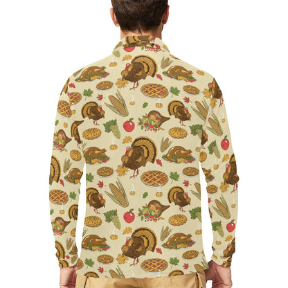 Turkey Pattern Print Design 02 Long Sleeve Polo Shirt For Men's