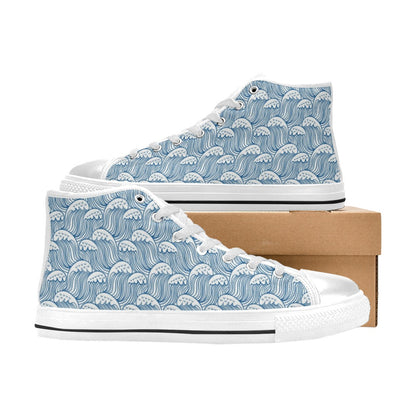 Wave Print Design LKS306 Men's High Top Canvas Shoes
