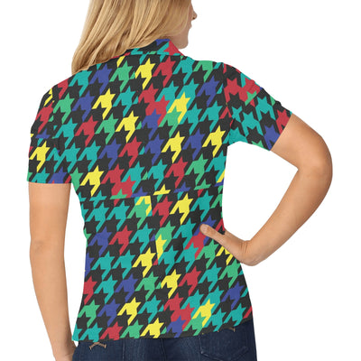 Houndstooth Colorful Pattern Print Design 02 Women's Polo Shirt