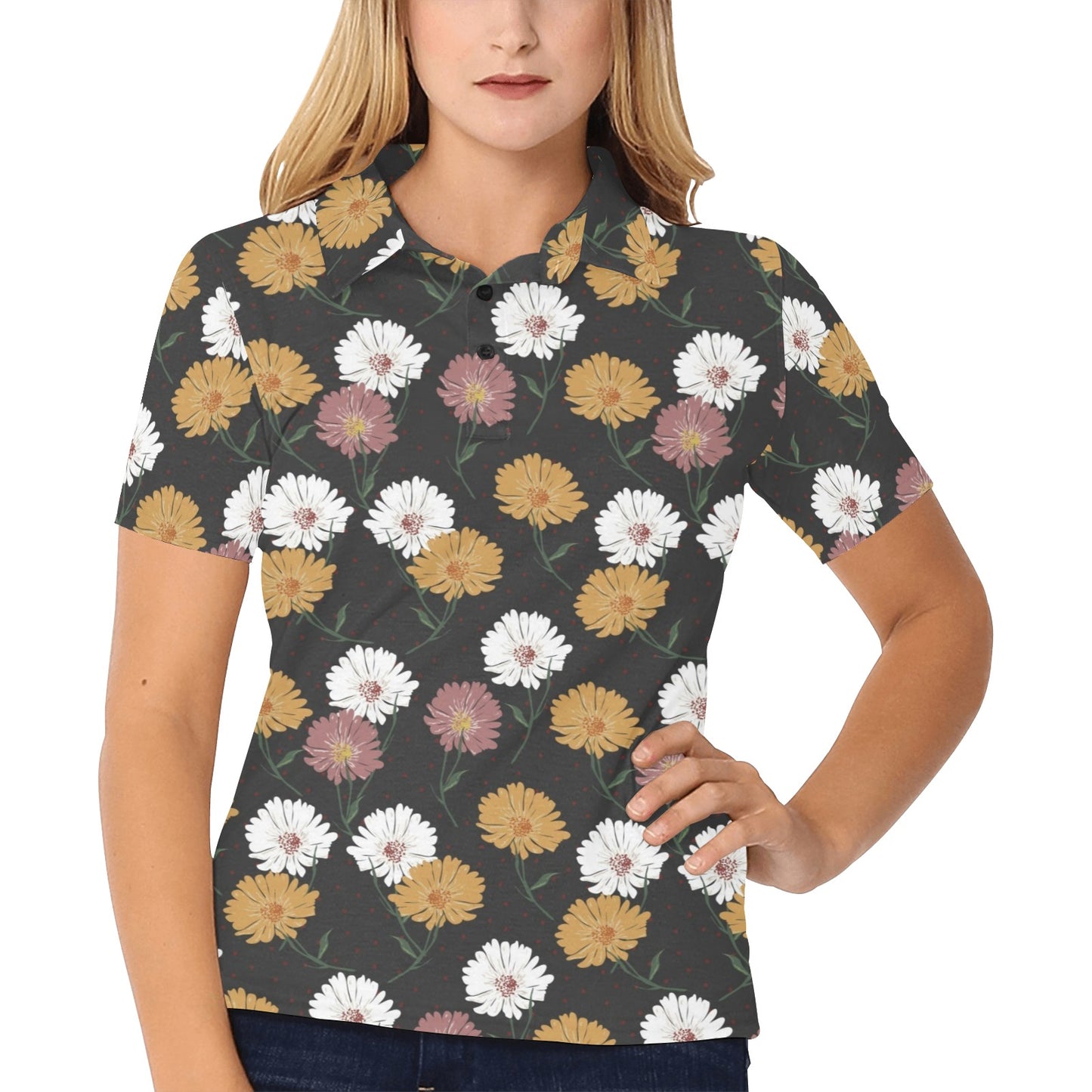 Daisy Pattern Print Design DS04 Women's Polo Shirt