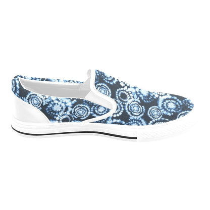 Tie Dye Dark Blue Print Design LKS306 White Slip Ons Canvas Women's Shoes