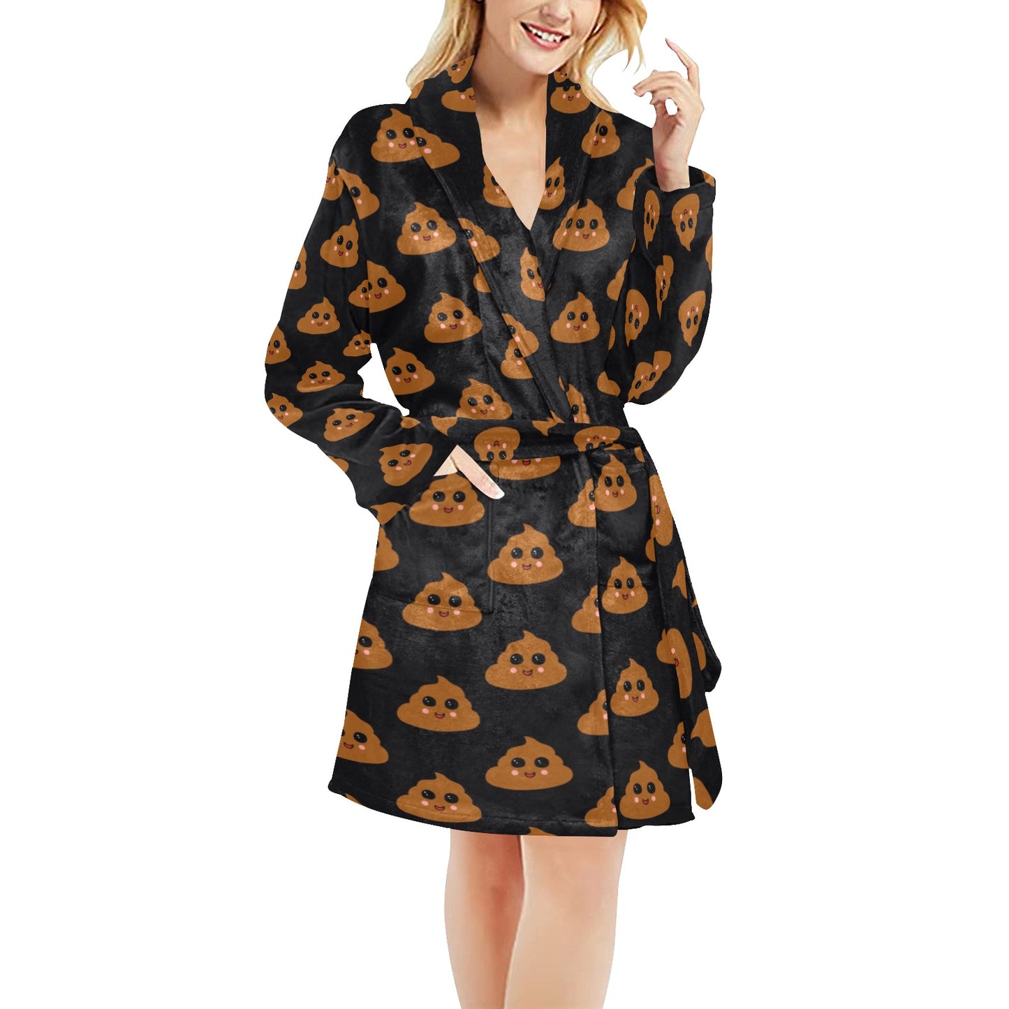Poop Emoji Pattern Print Design A01 Women's Fleece Robe