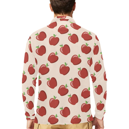 Apple Pattern Print Design AP01 Long Sleeve Polo Shirt For Men's