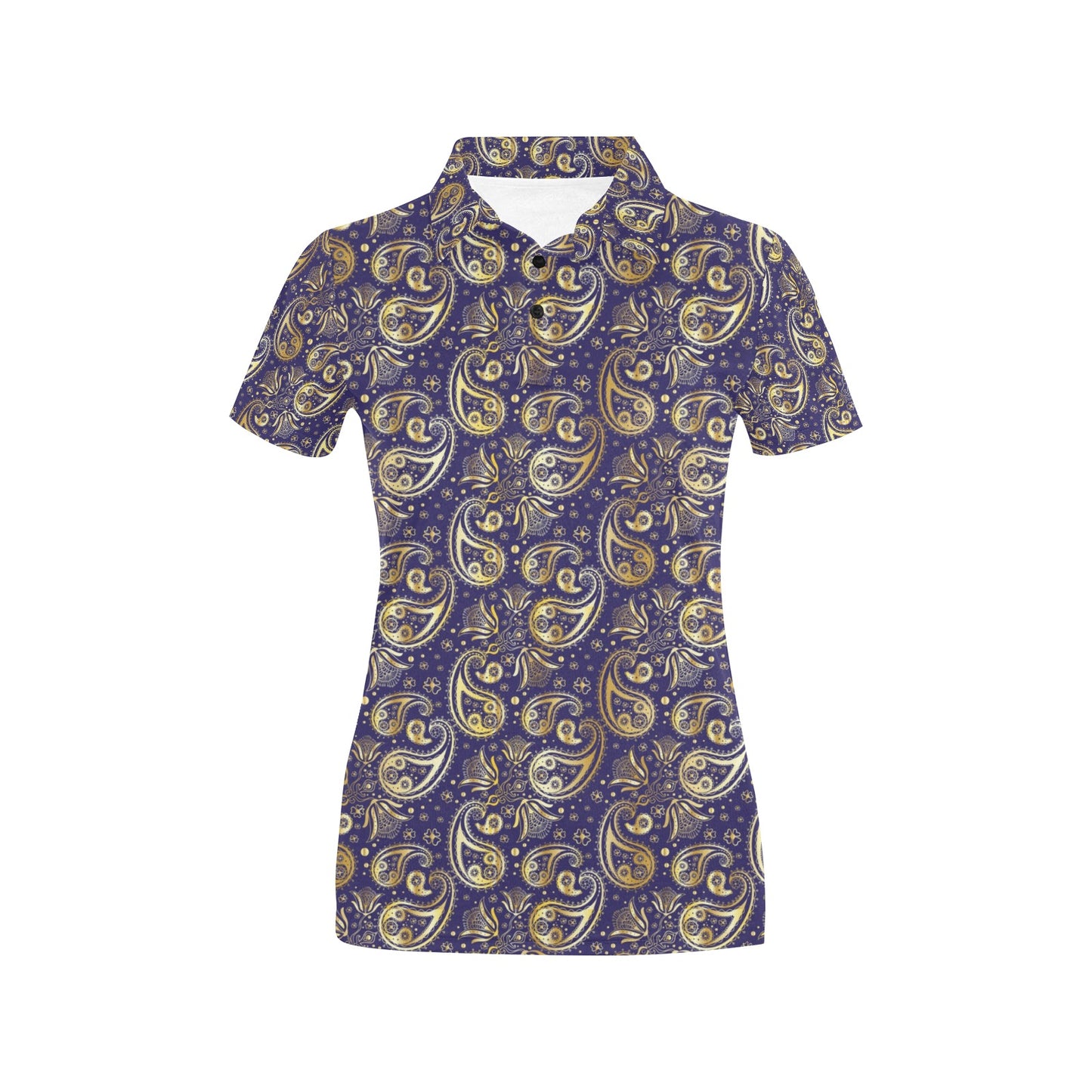 Paisley Blue Yellow Design Print Women's Polo Shirt