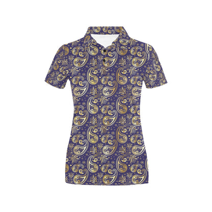 Paisley Blue Yellow Design Print Women's Polo Shirt