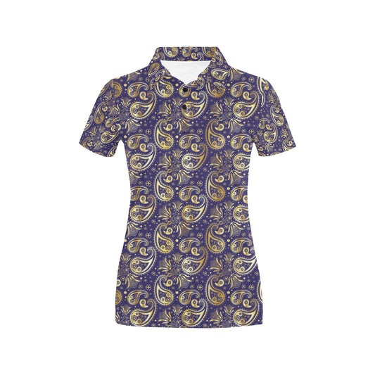 Paisley Blue Yellow Design Print Women's Polo Shirt