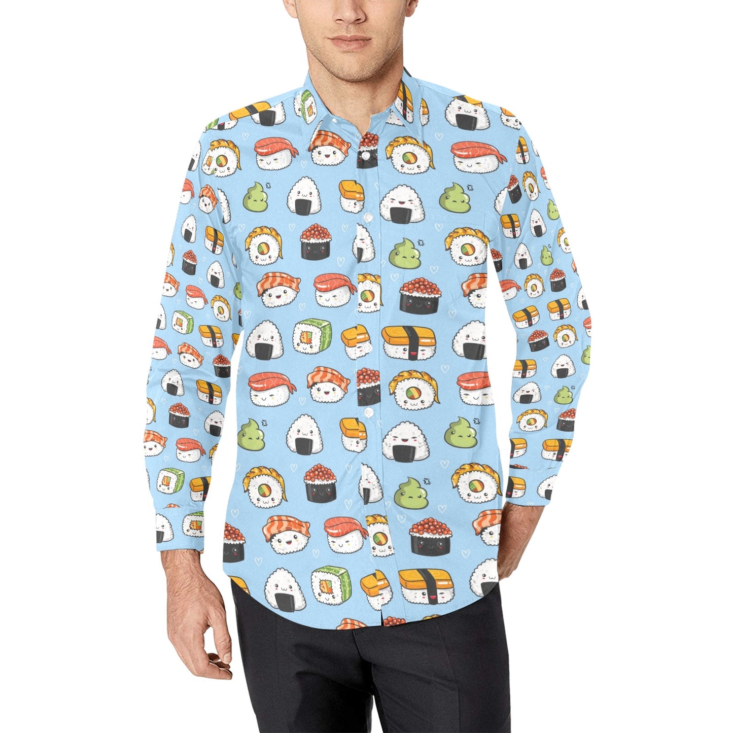 Sushi Print Design LKS303 Men's Long Sleeve Dress Shirt