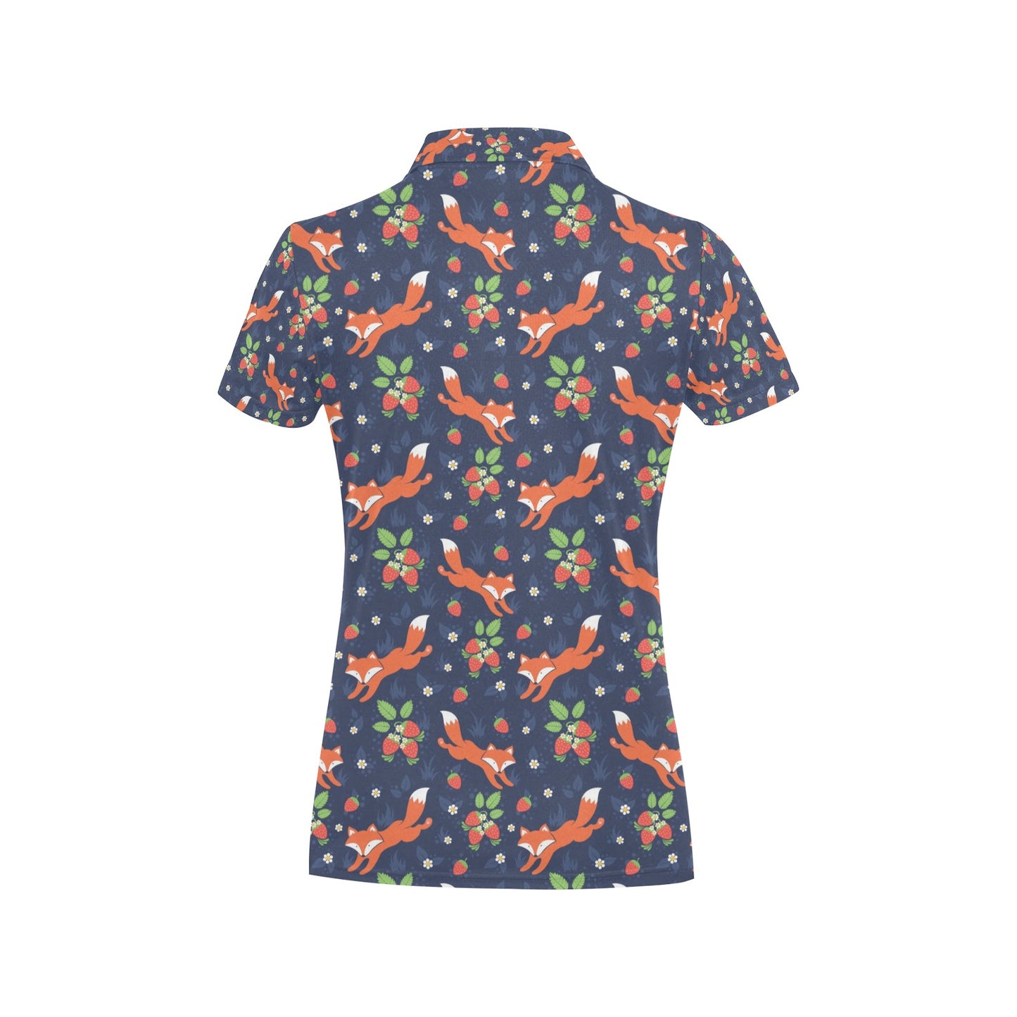 Fox Strawberry Print Pattern Women's Polo Shirt