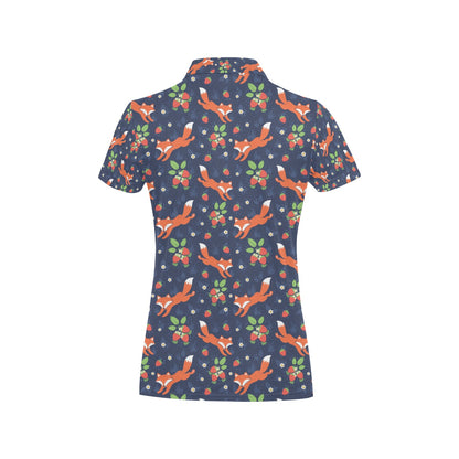 Fox Strawberry Print Pattern Women's Polo Shirt