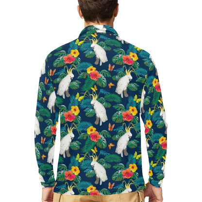 Cockatoo Tropical Pattern Print Design 02 Long Sleeve Polo Shirt For Men's