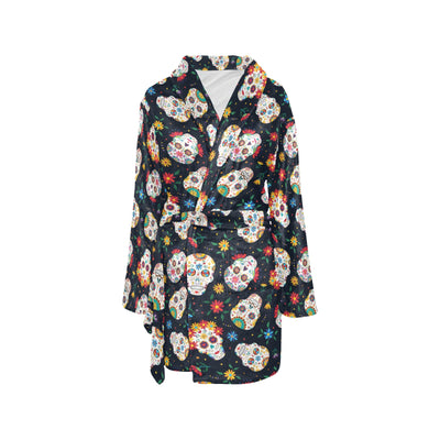 Sugar Skull Print Design LKS305 Women's Fleece Robe