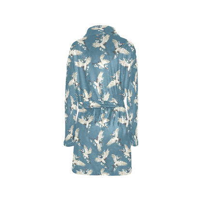 Crane Pattern Print Design 02 Women's Fleece Robe