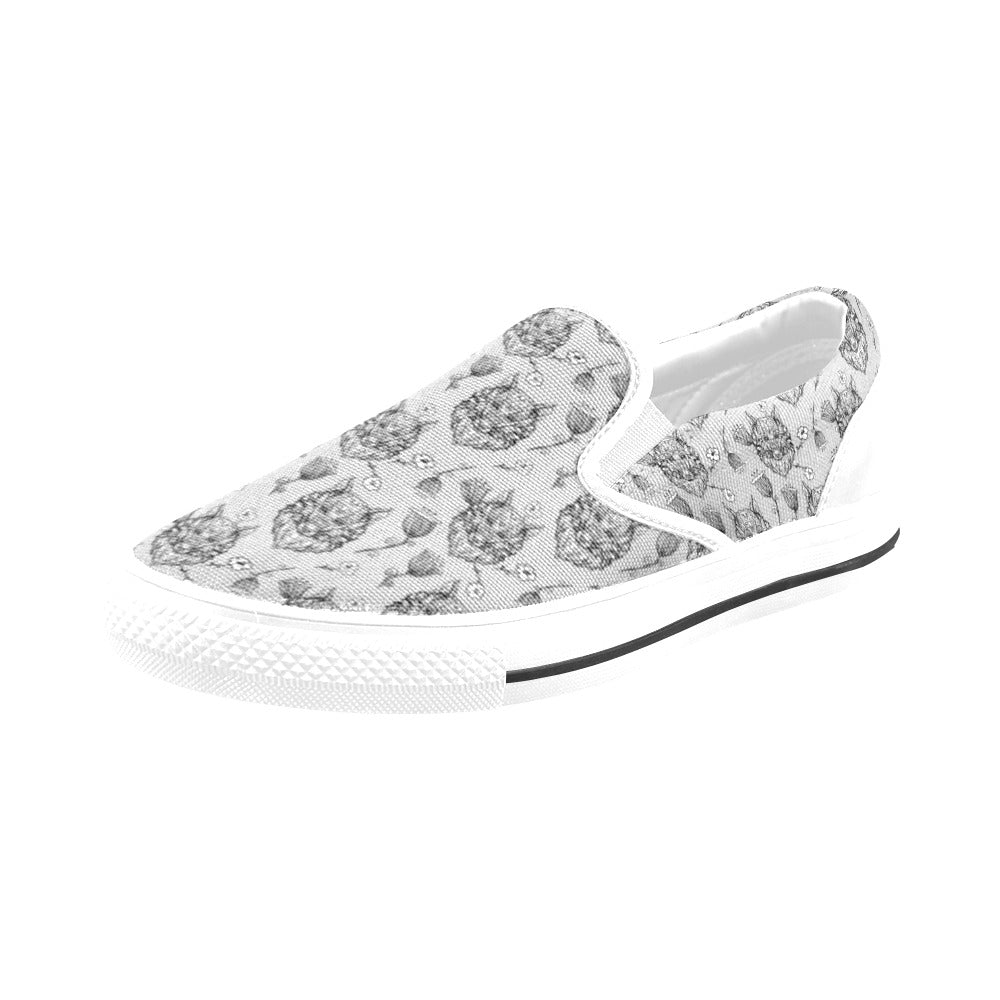 Tribal Pattern Print Design LKS306 White Slip Ons Canvas Women's Shoes