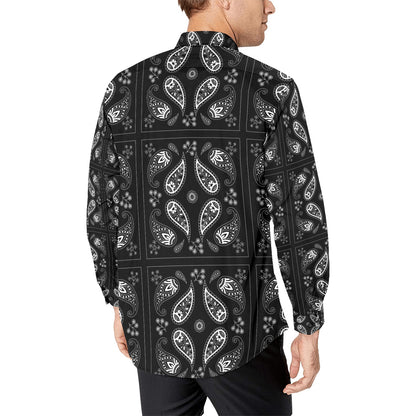 Bandana Paisley Black Print Design LKS308 Men's Long Sleeve Dress Shirt