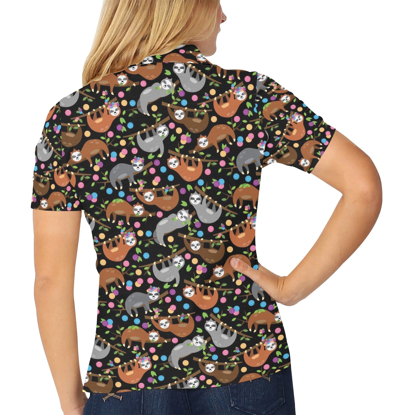 Sloth Print Design LKS306 Women's Polo Shirt