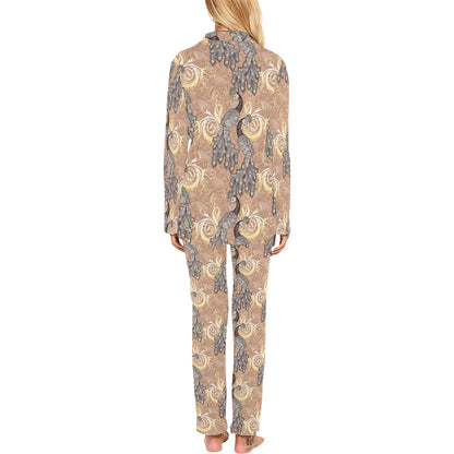 Peacock Pattern Print Design A05 Women's Long Pajama Set