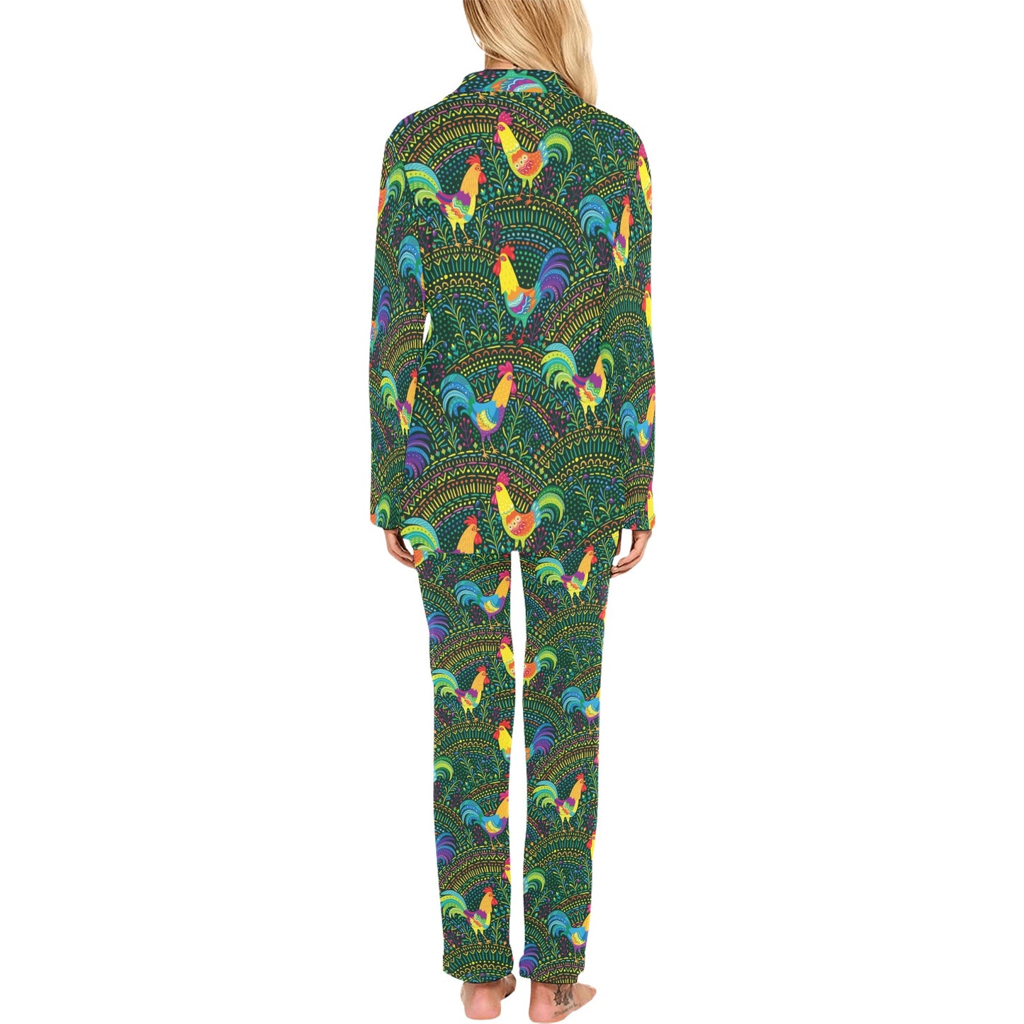 Rooster Pattern Print Design A01 Women's Long Pajama Set