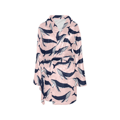 Humpback Whale Pattern Print Design 02 Women's Fleece Robe