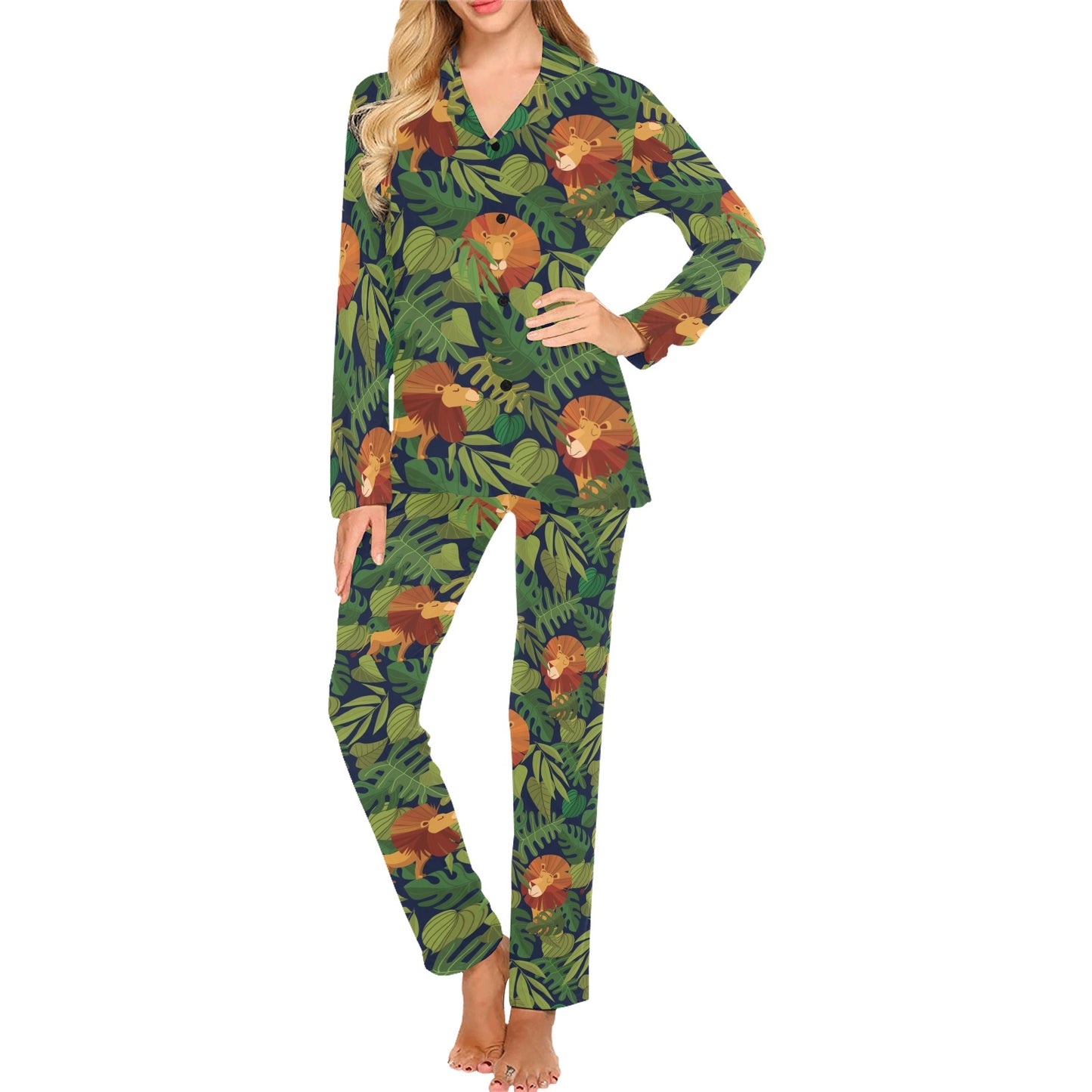 Lion Jungle Pattern Print Design 05 Women's Long Pajama Set