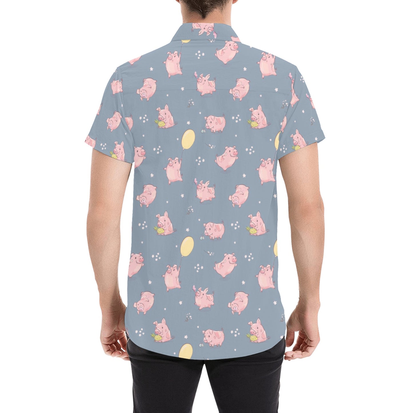 Pig Print Design LKS405 Men Short Sleeve Button Up Shirt