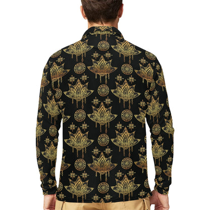 lotus Boho Pattern Print Design LO03 Long Sleeve Polo Shirt For Men's