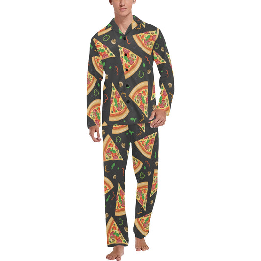 Pizza Pattern Print Design A02 Men's Long Pajama Set