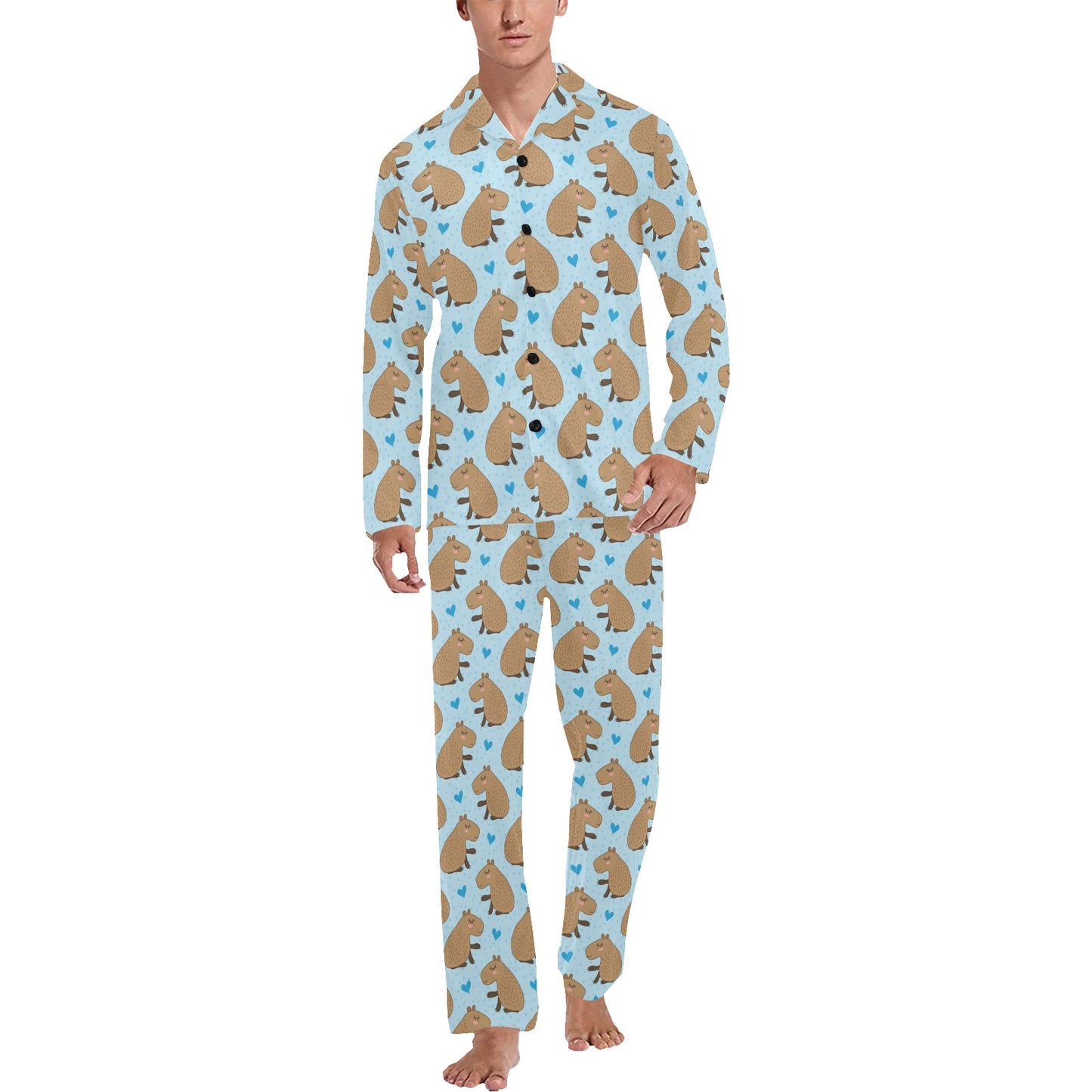Capybara Pattern Print Design 01 Men's Long Pajama Set