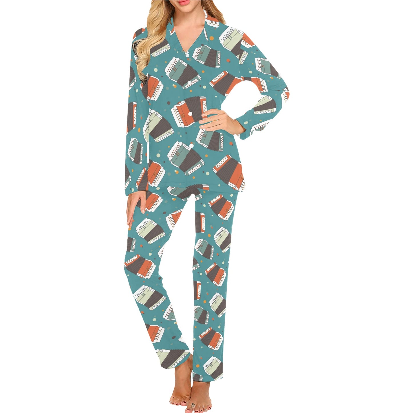 Accordion Pattern Print Design 02 Women's Long Pajama Set