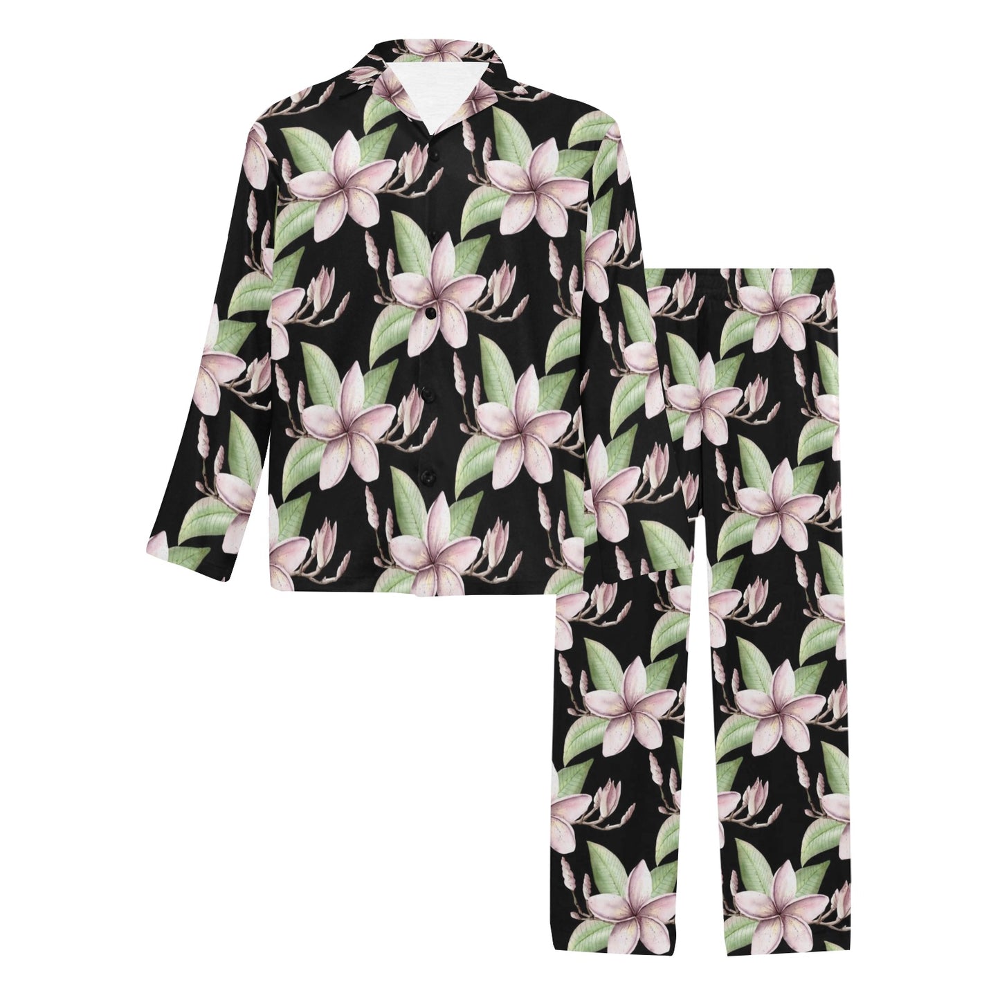 Plumeria Pattern Print Design PM02 Men's Long Pajama Set