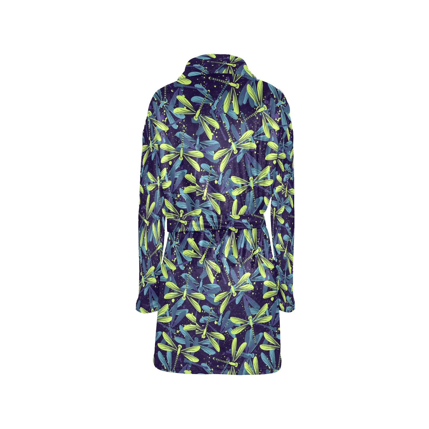 Dragonfly Lime Blue Print Pattern Women's Fleece Robe