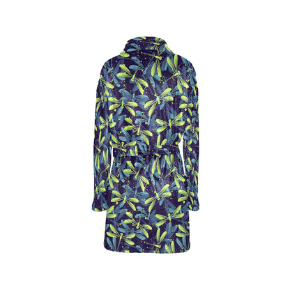 Dragonfly Lime Blue Print Pattern Women's Fleece Robe
