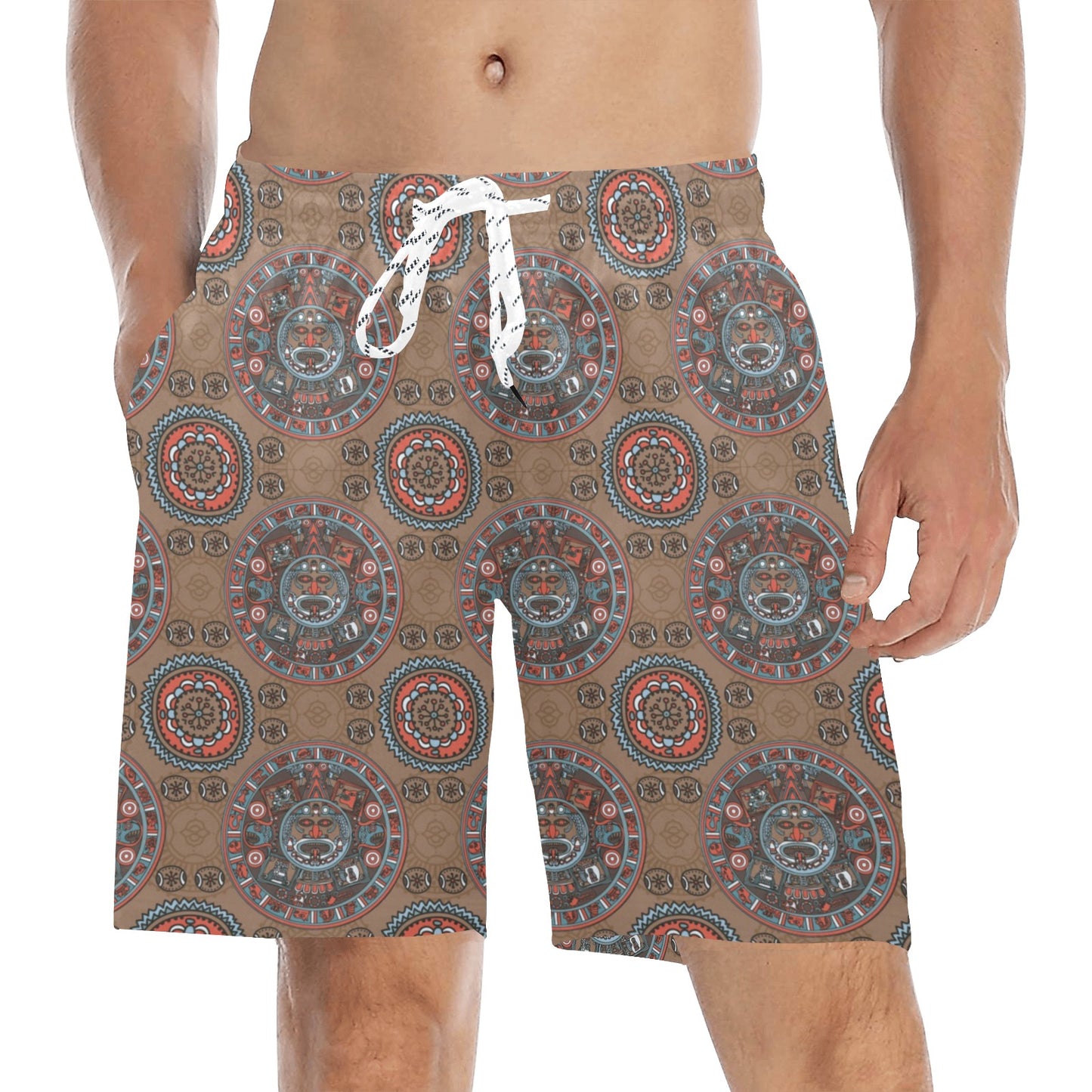 Calendar Aztec Design Print Pattern Men's Swim Trunks Beach Shorts