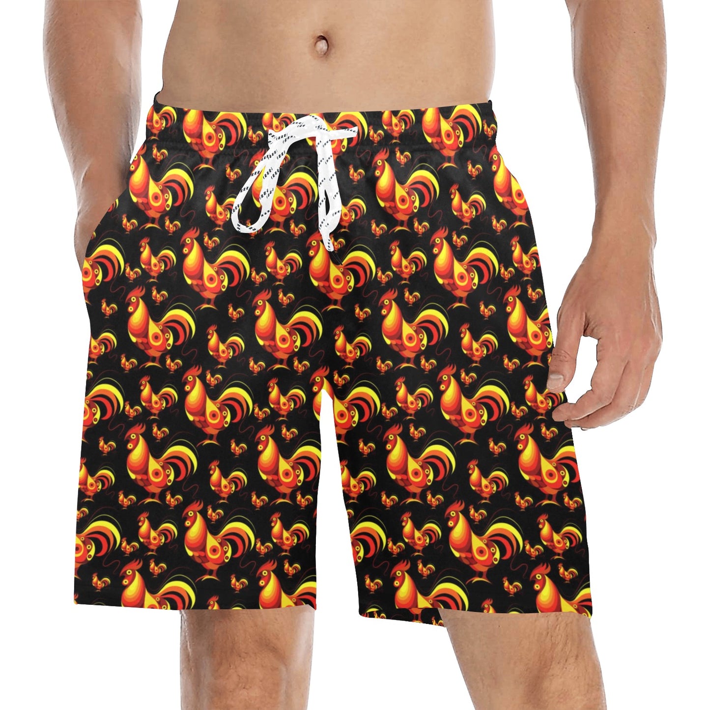 Rooster Print Themed Men's Swim Trunks Beach Shorts