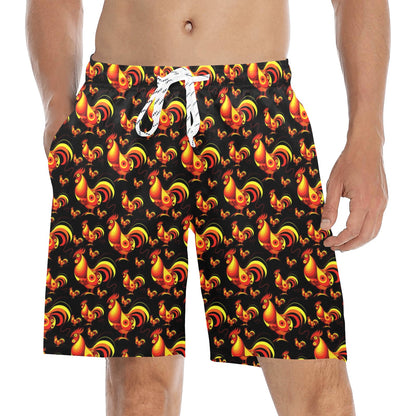Rooster Print Themed Men's Swim Trunks Beach Shorts