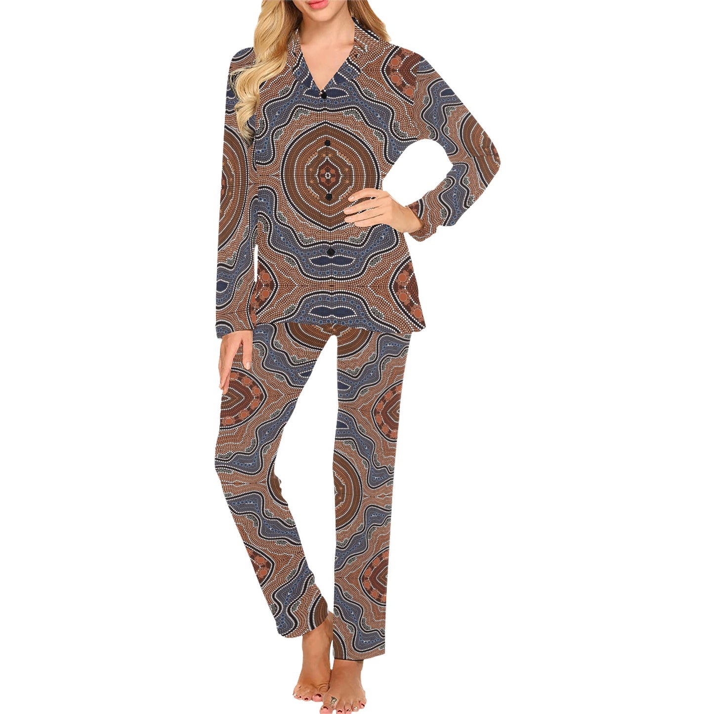 Aboriginal Pattern Print Design 01 Women's Long Pajama Set
