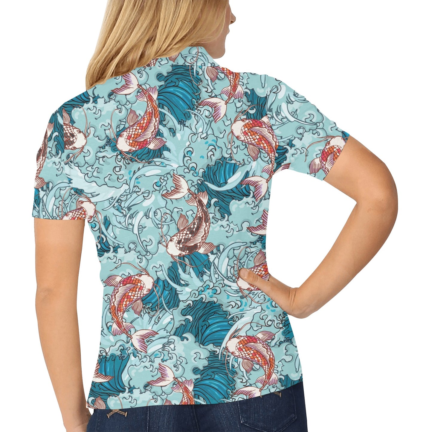 KOI Fish Pattern Print Design 05 Women's Polo Shirt