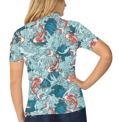 KOI Fish Pattern Print Design 05 Women's Polo Shirt