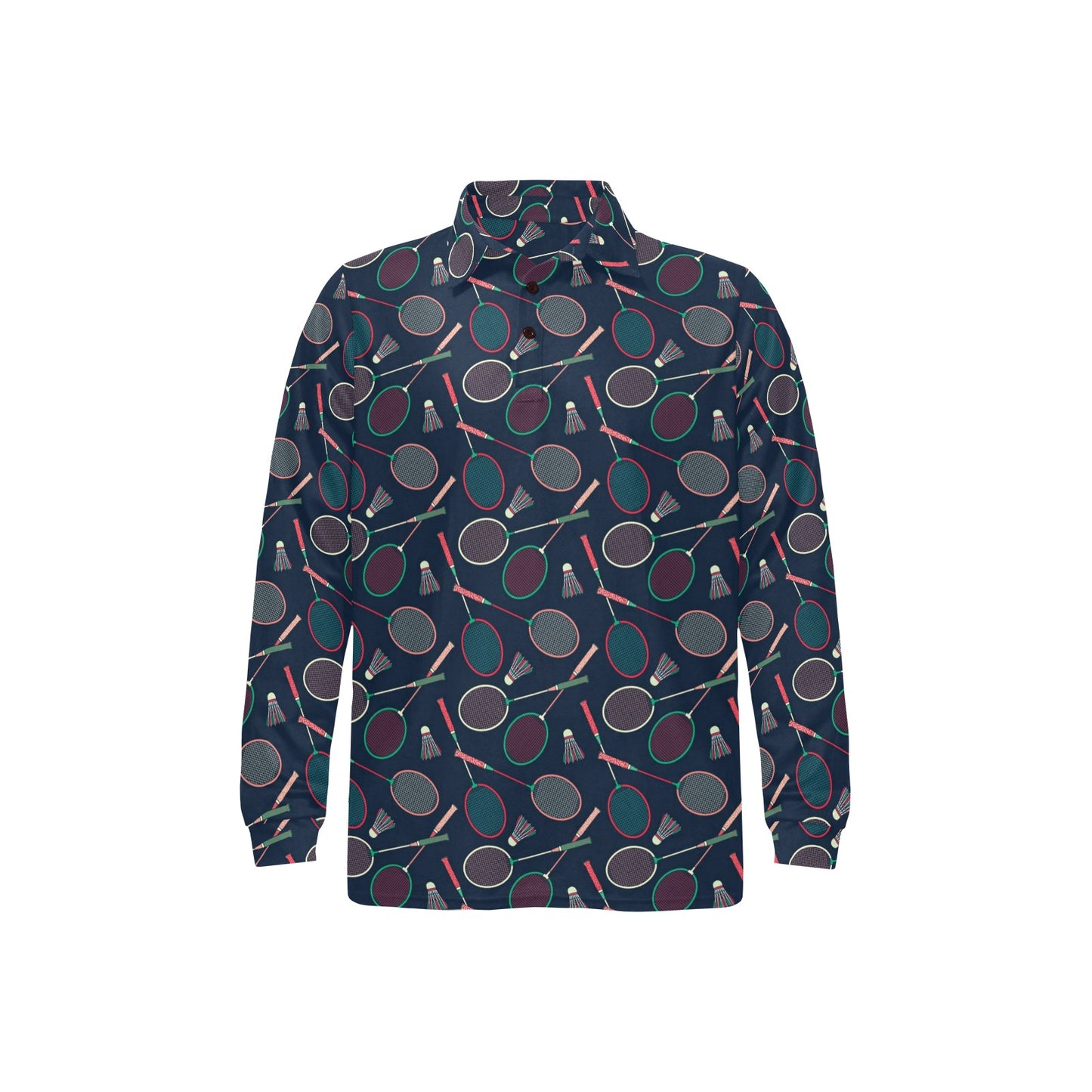 Badminton Pattern Print Design 03 Long Sleeve Polo Shirt For Men's