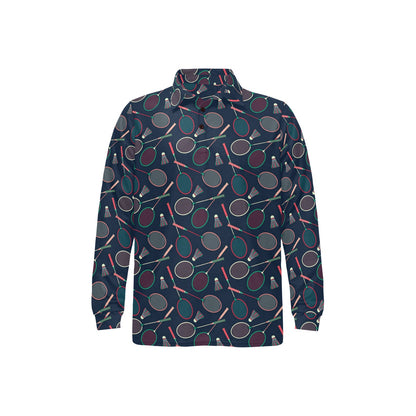 Badminton Pattern Print Design 03 Long Sleeve Polo Shirt For Men's