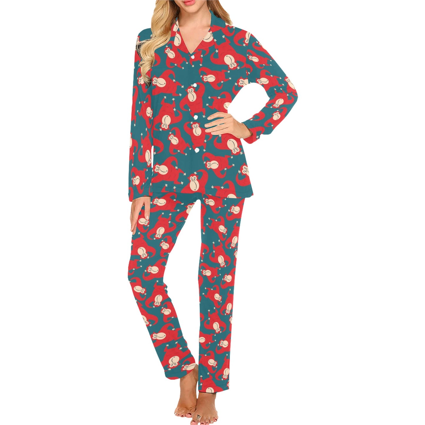 Chimpanzee Pattern Print Design 04 Women's Long Pajama Set