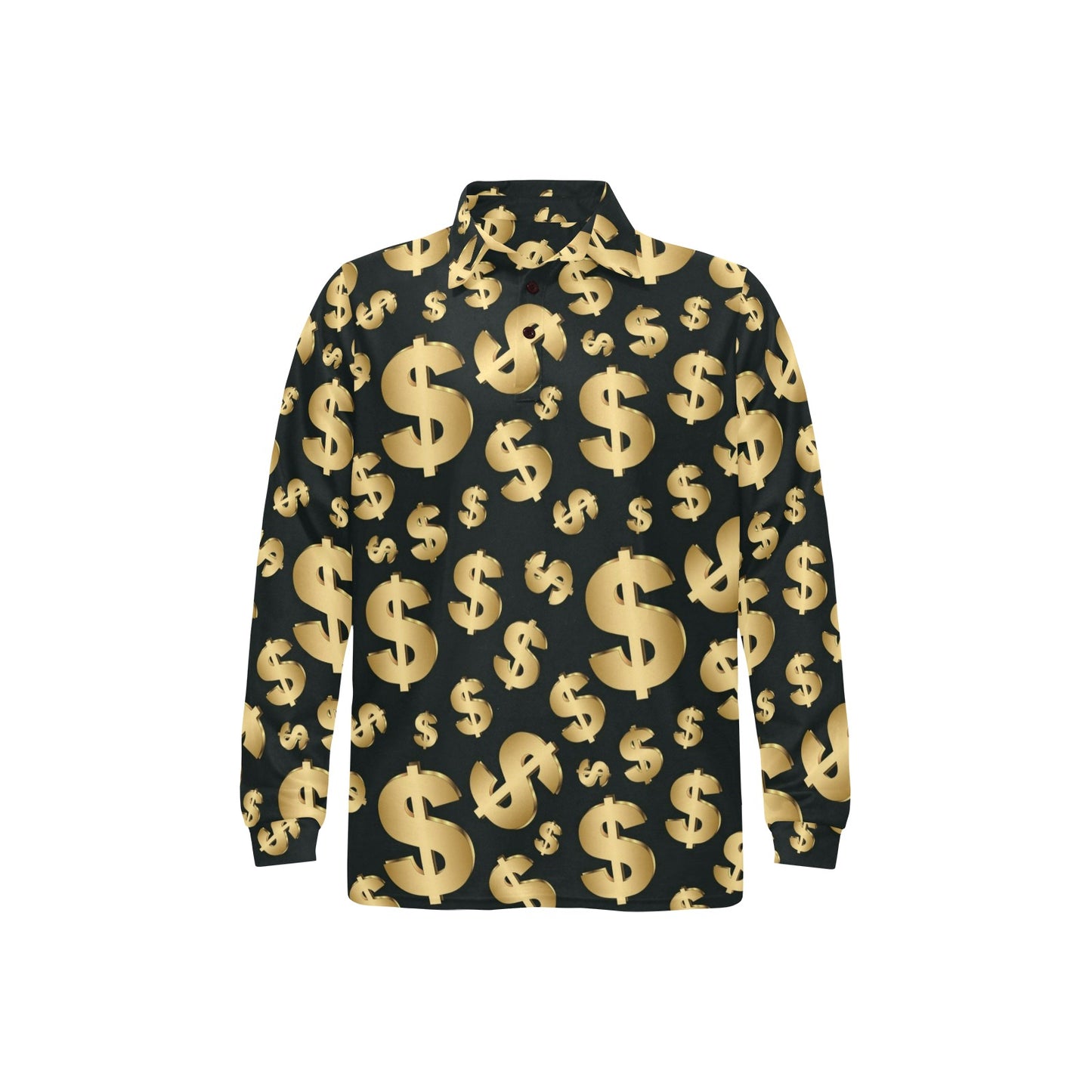 Dollar Pattern Print Design DO04 Long Sleeve Polo Shirt For Men's