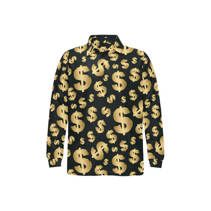 Dollar Pattern Print Design DO04 Long Sleeve Polo Shirt For Men's