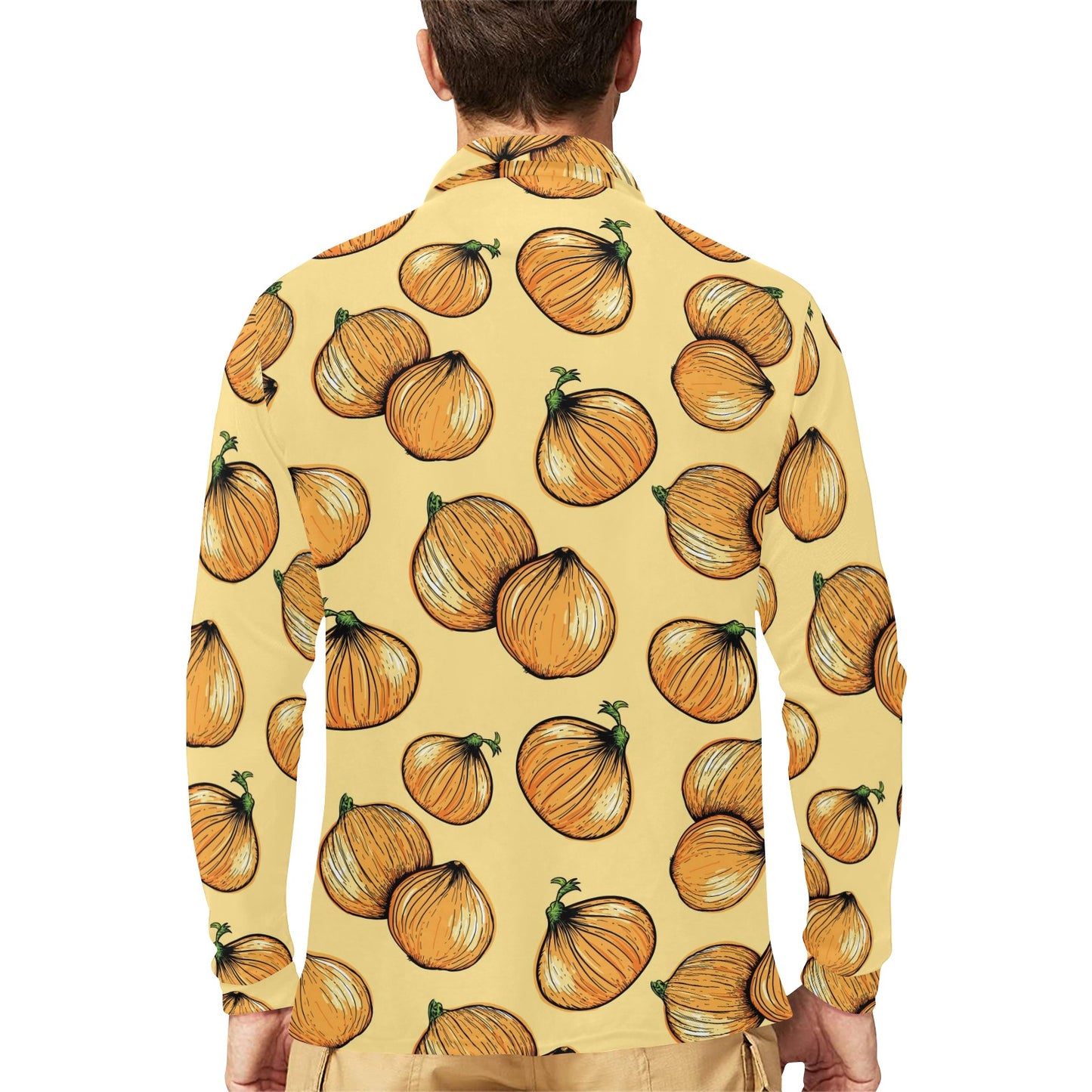 Onion Pattern Print Design A04 Long Sleeve Polo Shirt For Men's