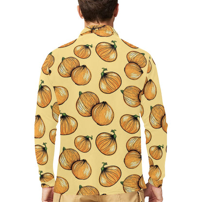 Onion Pattern Print Design A04 Long Sleeve Polo Shirt For Men's