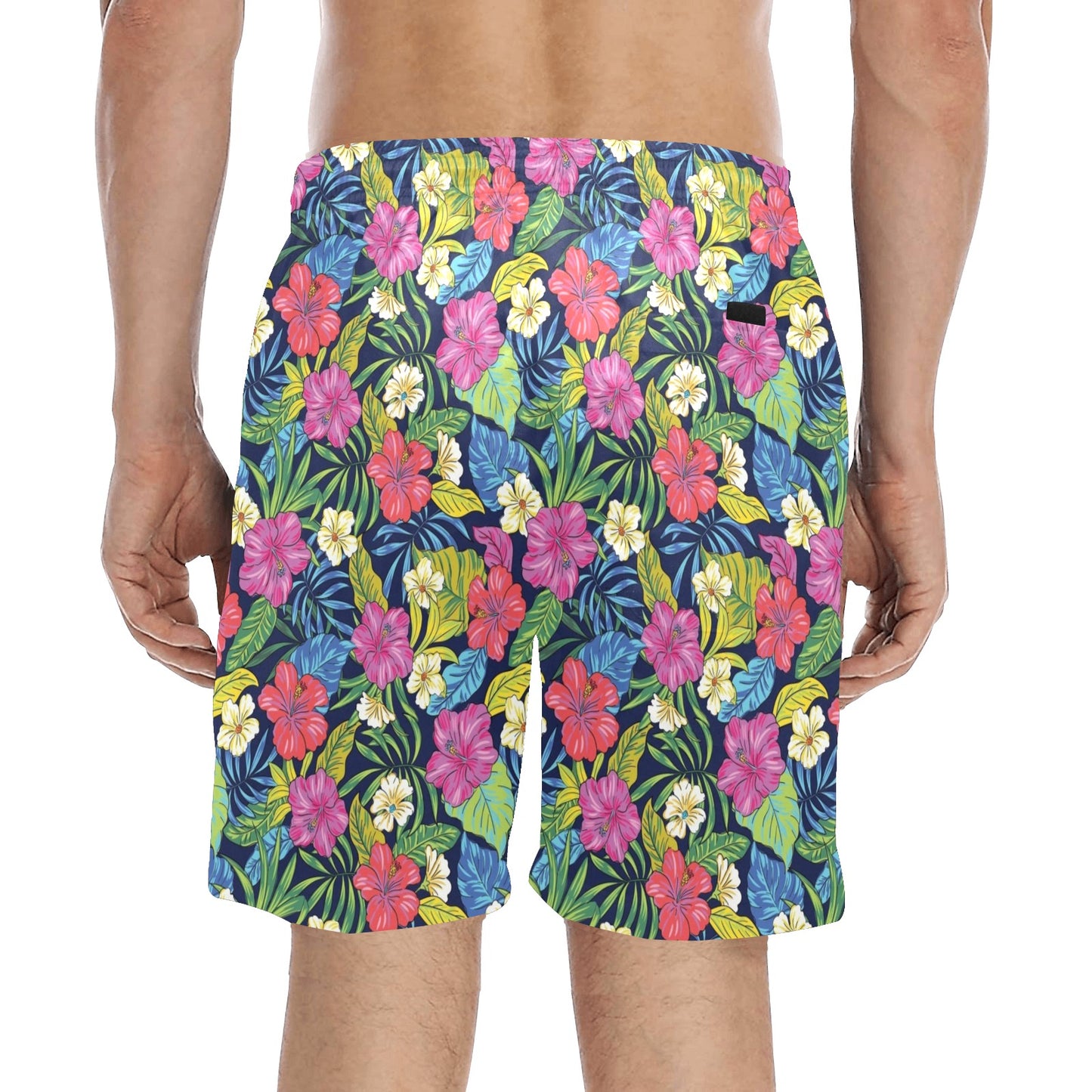 Hibiscus Print Design LKS3010 Men's Swim Trunks Beach Shorts