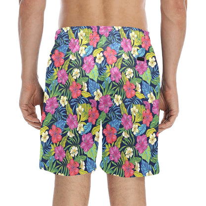 Hibiscus Print Design LKS3010 Men's Swim Trunks Beach Shorts